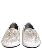 White Satin Embellished Dress Loafers Shoes