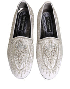 White Satin Embellished Dress Loafers Shoes