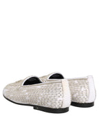 White Satin Embellished Dress Loafers Shoes