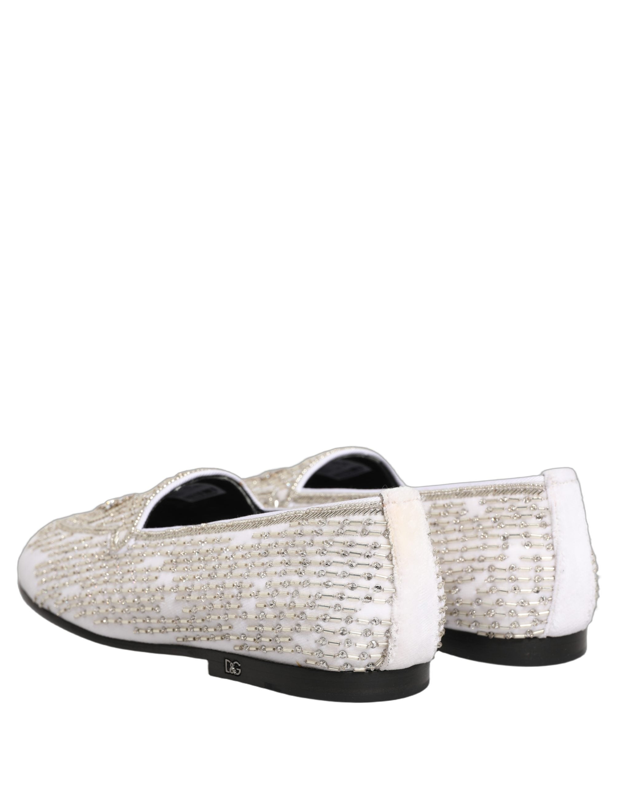 White Satin Embellished Dress Loafers Shoes