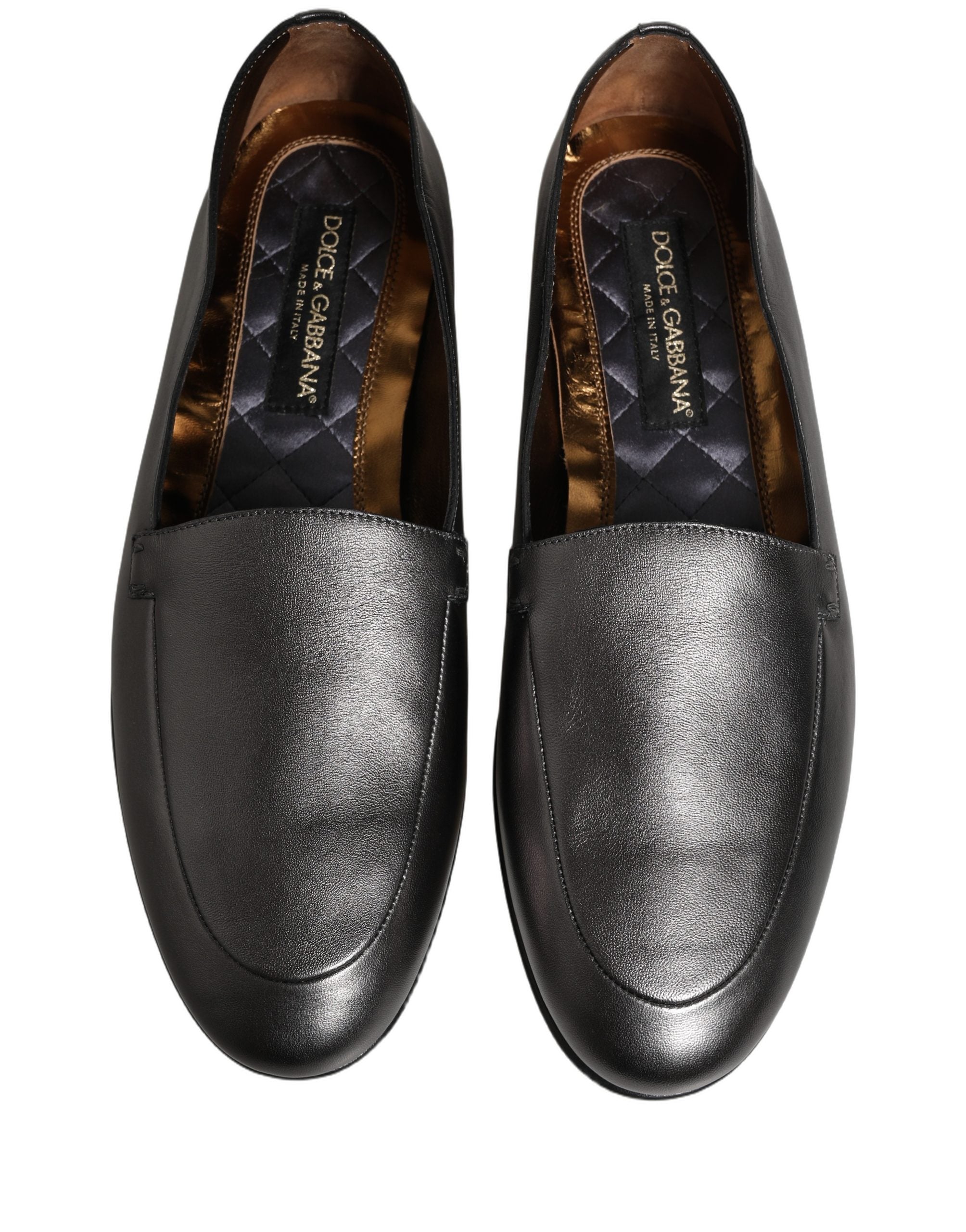 Silver Leather DG Logo Slip On Loafers Shoes