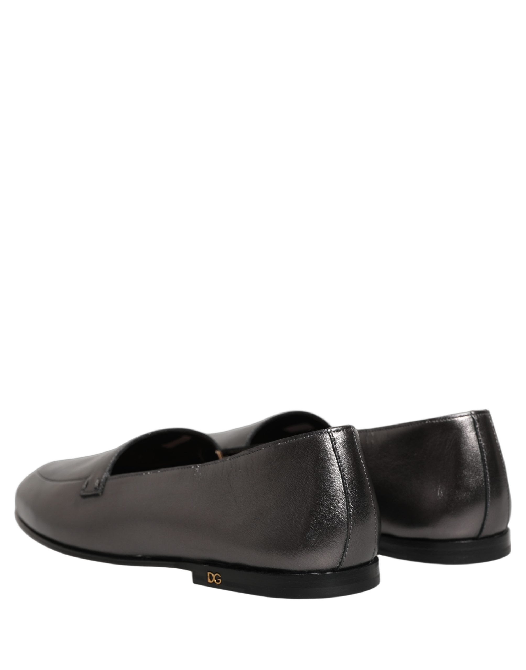 Silver Leather DG Logo Slip On Loafers Shoes