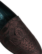 Maroon Jacquard Leather Slip On Loafers Shoes