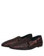 Maroon Jacquard Leather Slip On Loafers Shoes