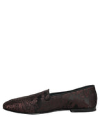 Maroon Jacquard Leather Slip On Loafers Shoes