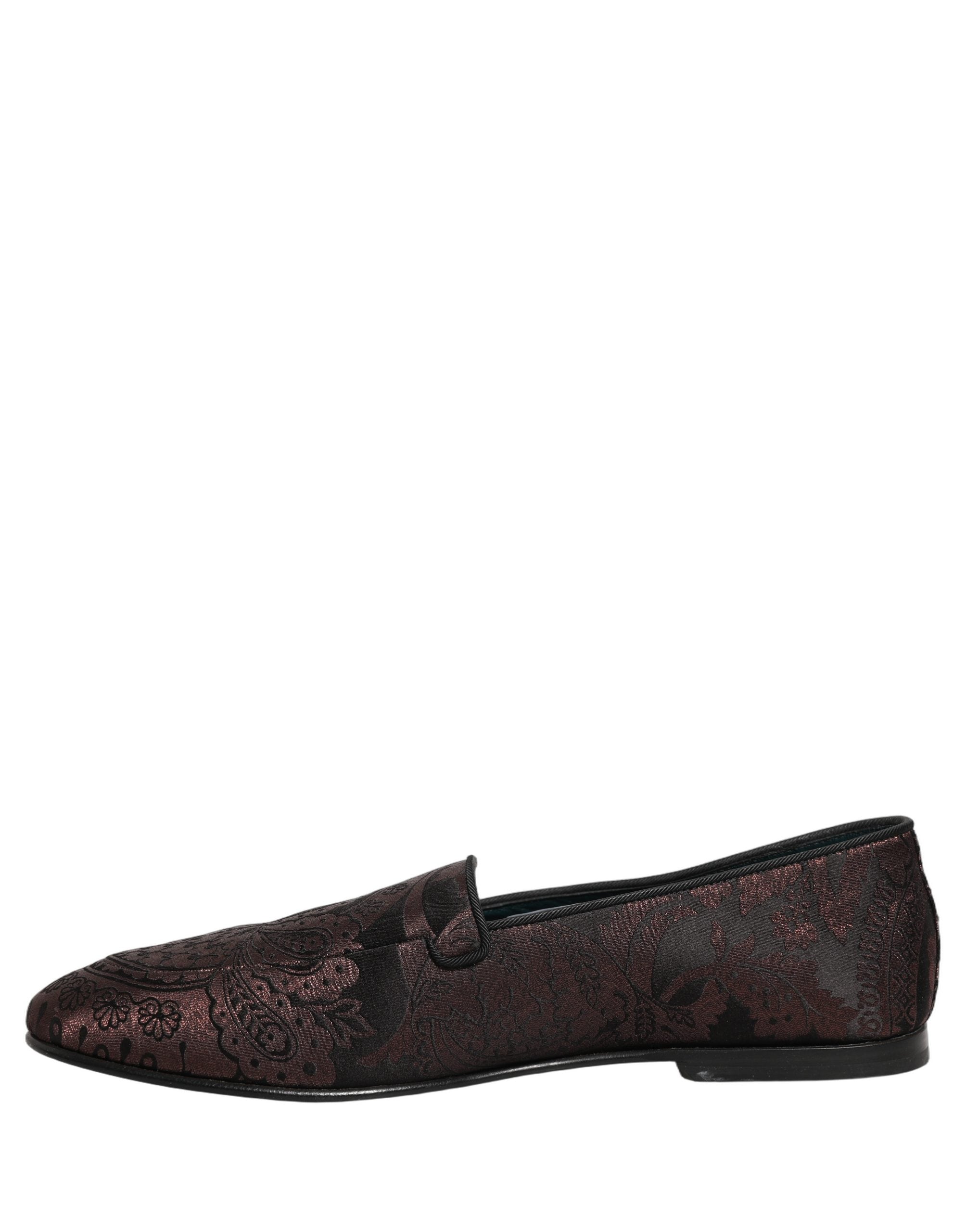 Maroon Jacquard Leather Slip On Loafers Shoes
