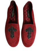 Red Suede Cross Slip On Dress Loafers Shoes