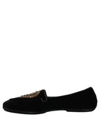 Black Velvet Sacred Heart Dress Loafers Shoes