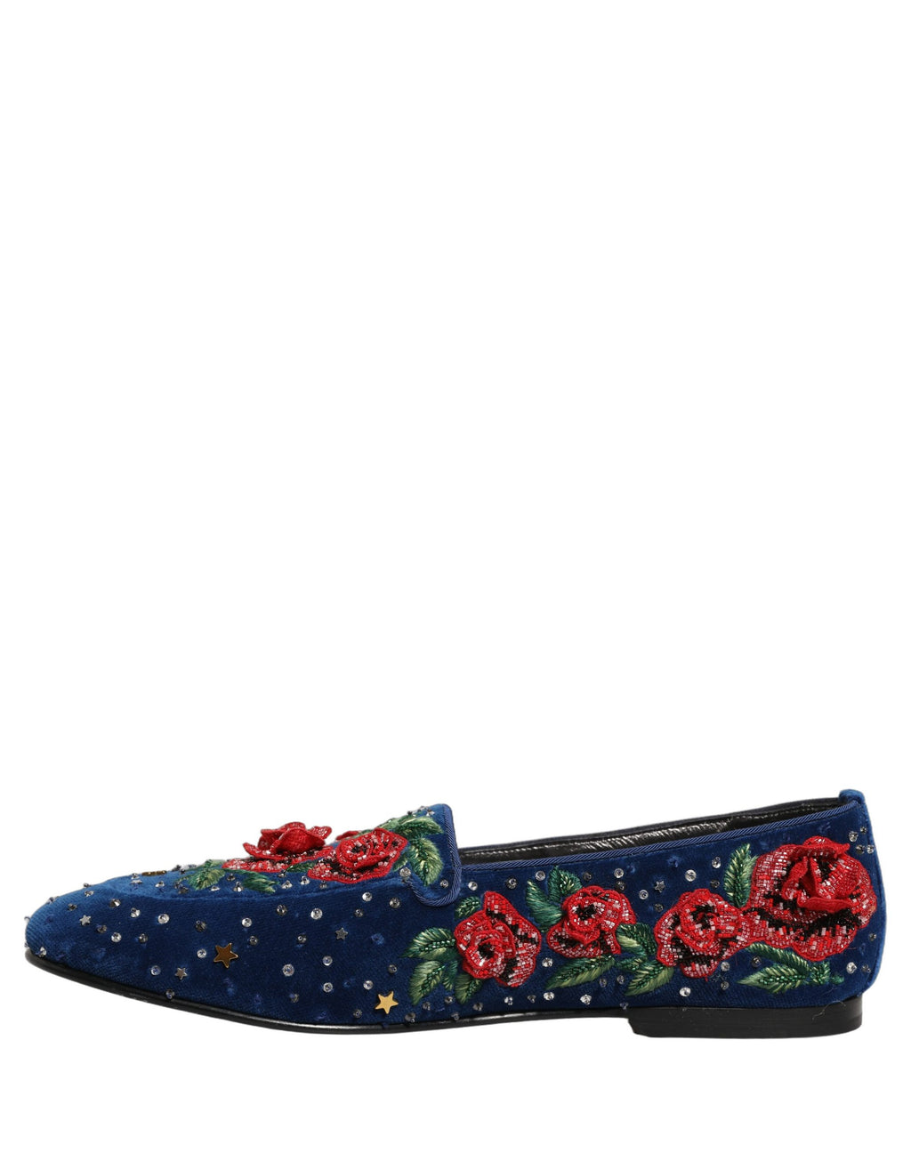 Blue Velvet Floral Slip On Dress Loafers Shoes