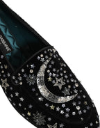 Black Crystal Embellished Dress Loafers Shoes