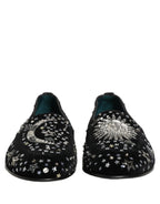 Black Crystal Embellished Dress Loafers Shoes