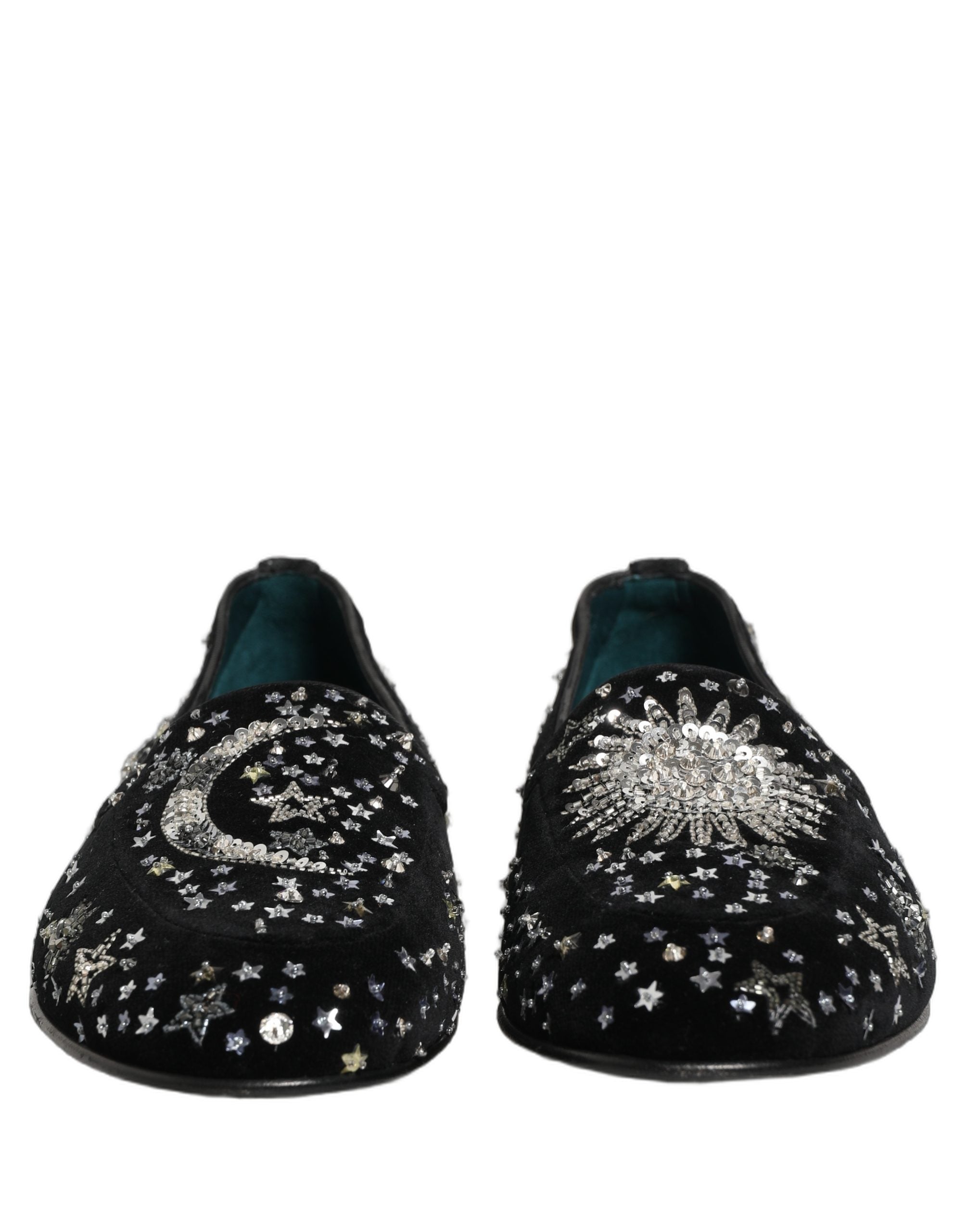 Black Crystal Embellished Dress Loafers Shoes
