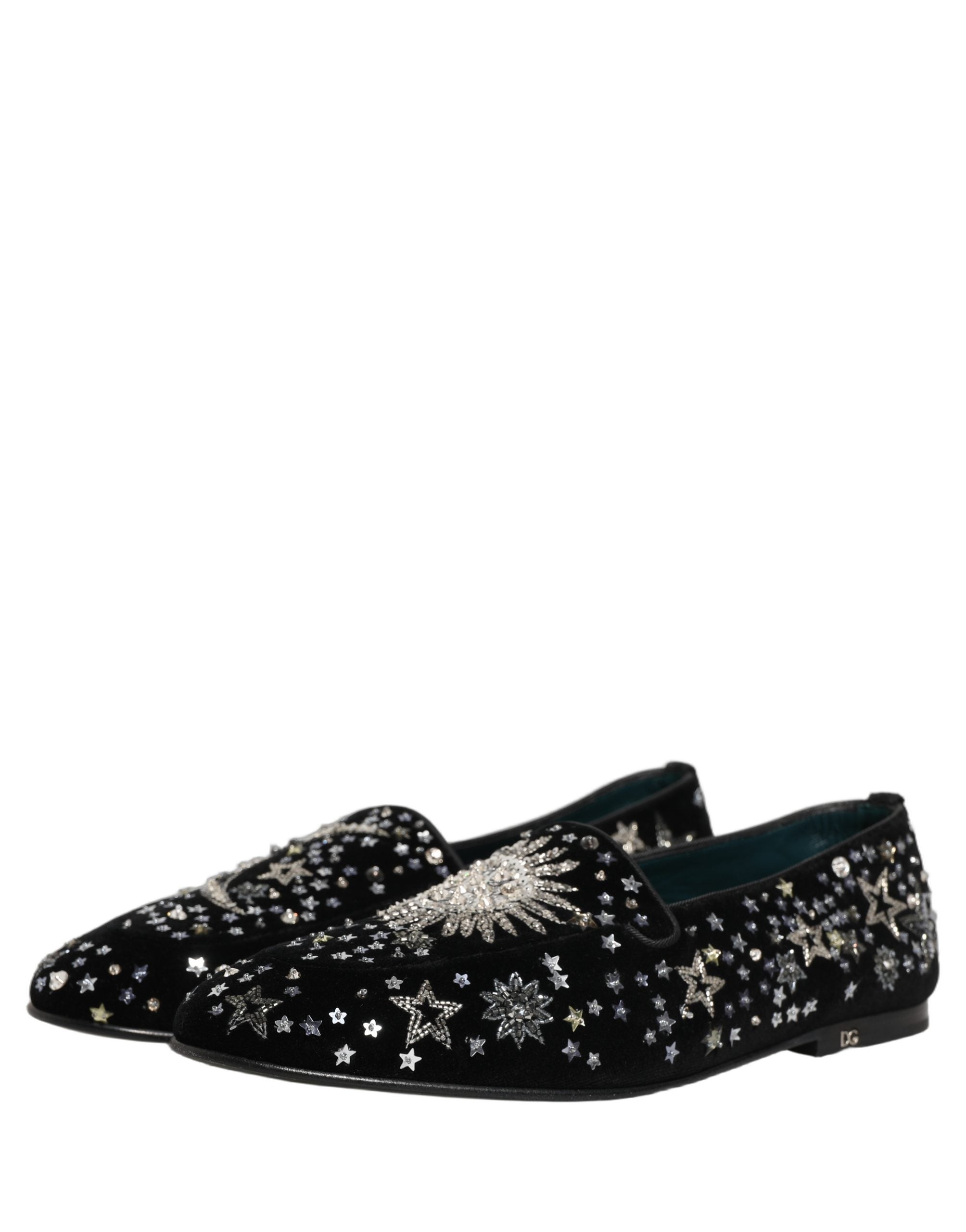 Black Crystal Embellished Dress Loafers Shoes