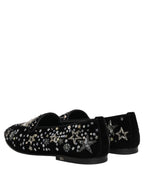 Black Crystal Embellished Dress Loafers Shoes