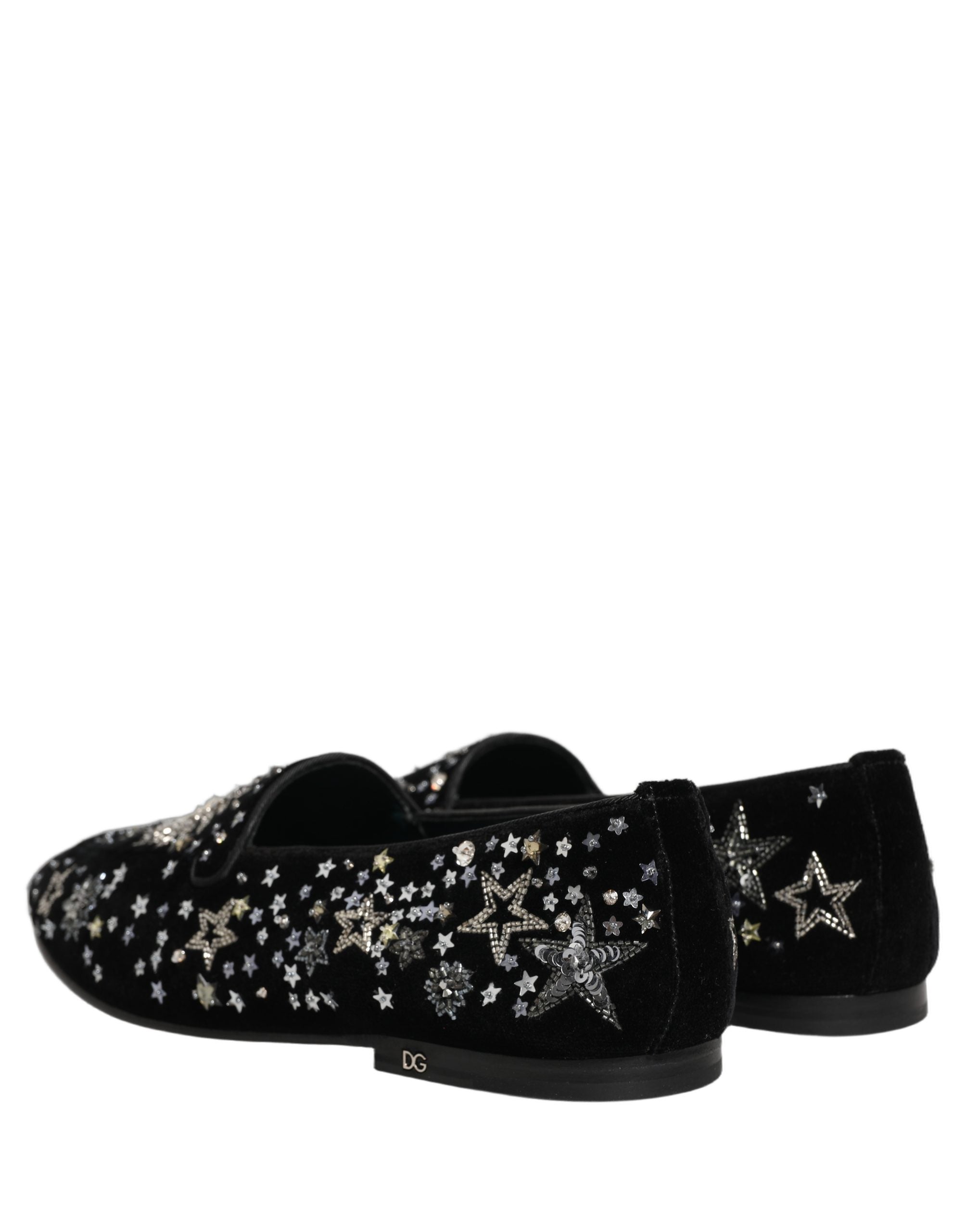 Black Crystal Embellished Dress Loafers Shoes