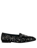 Black Crystal Embellished Dress Loafers Shoes