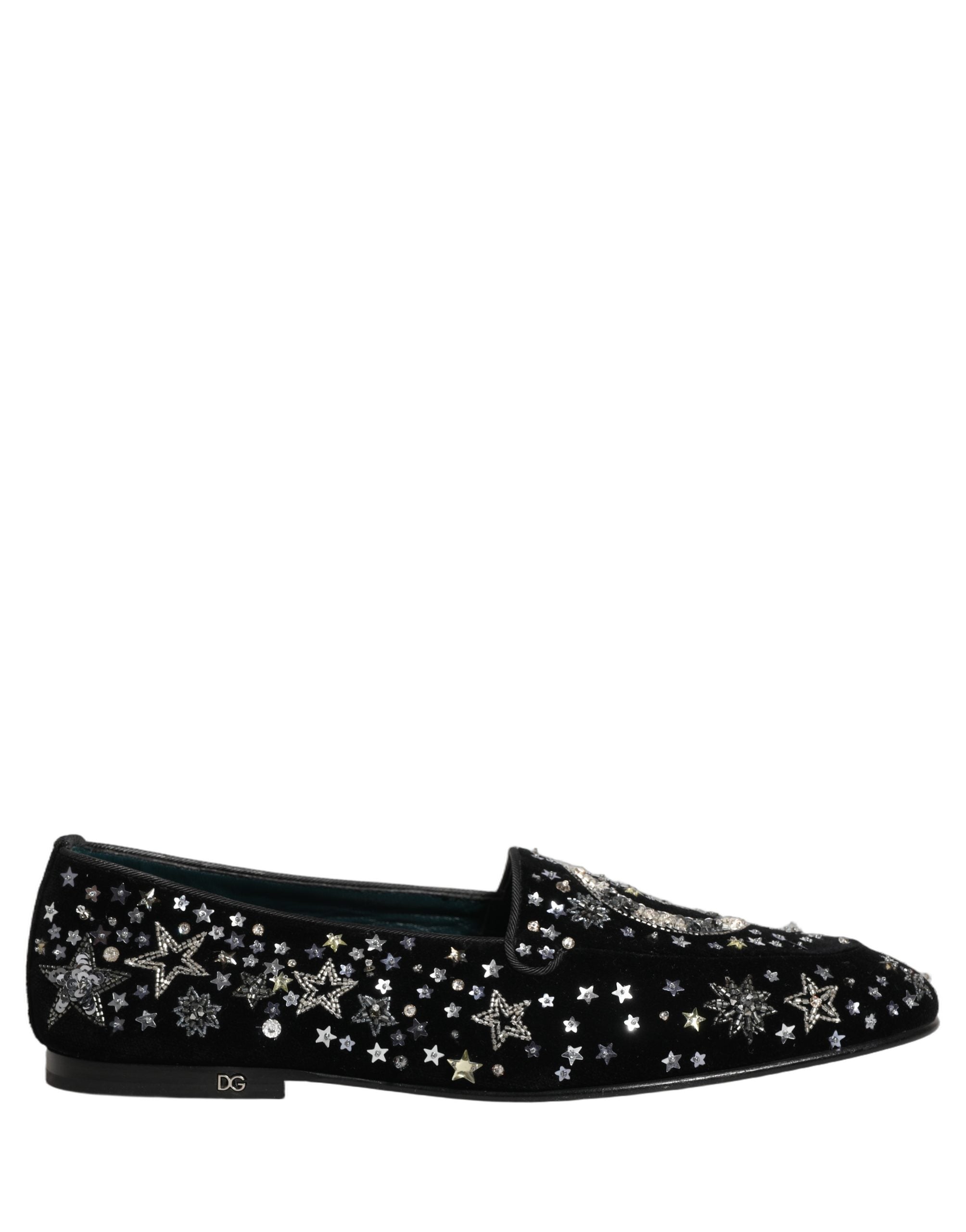 Black Crystal Embellished Dress Loafers Shoes