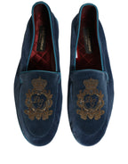 Blue Velvet Crown Embroidery Loafers Shoes