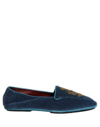 Blue Velvet Crown Embroidery Loafers Shoes