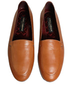 Brown Leather Logo Slip On Men Loafers Shoes