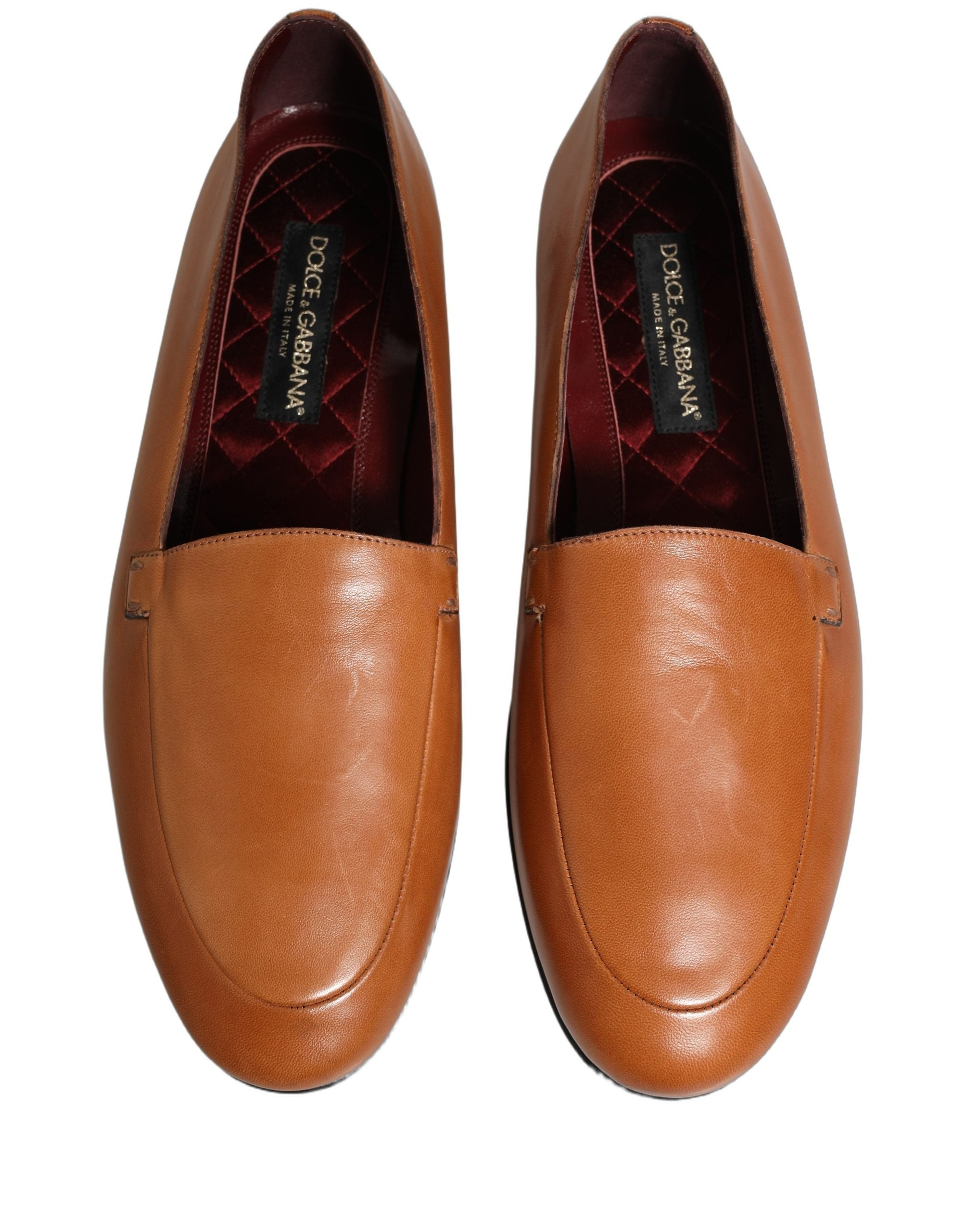 Brown Leather Logo Slip On Men Loafers Shoes