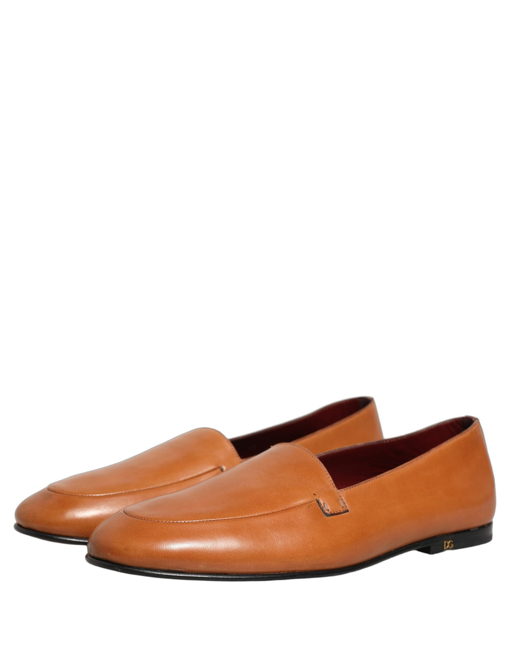 Brown Leather Logo Slip On Men Loafers Shoes