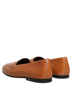 Brown Leather Logo Slip On Men Loafers Shoes