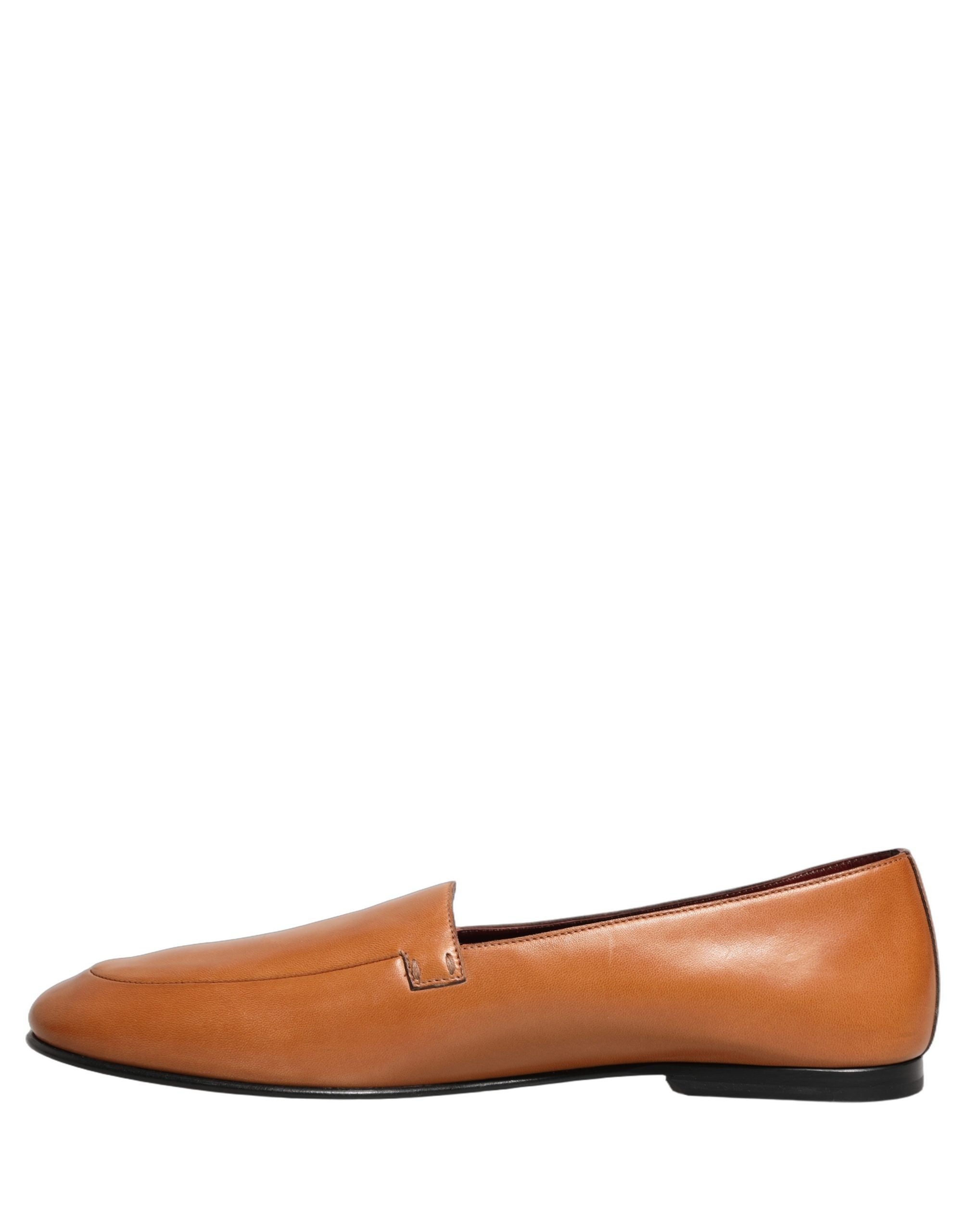 Brown Leather Logo Slip On Men Loafers Shoes