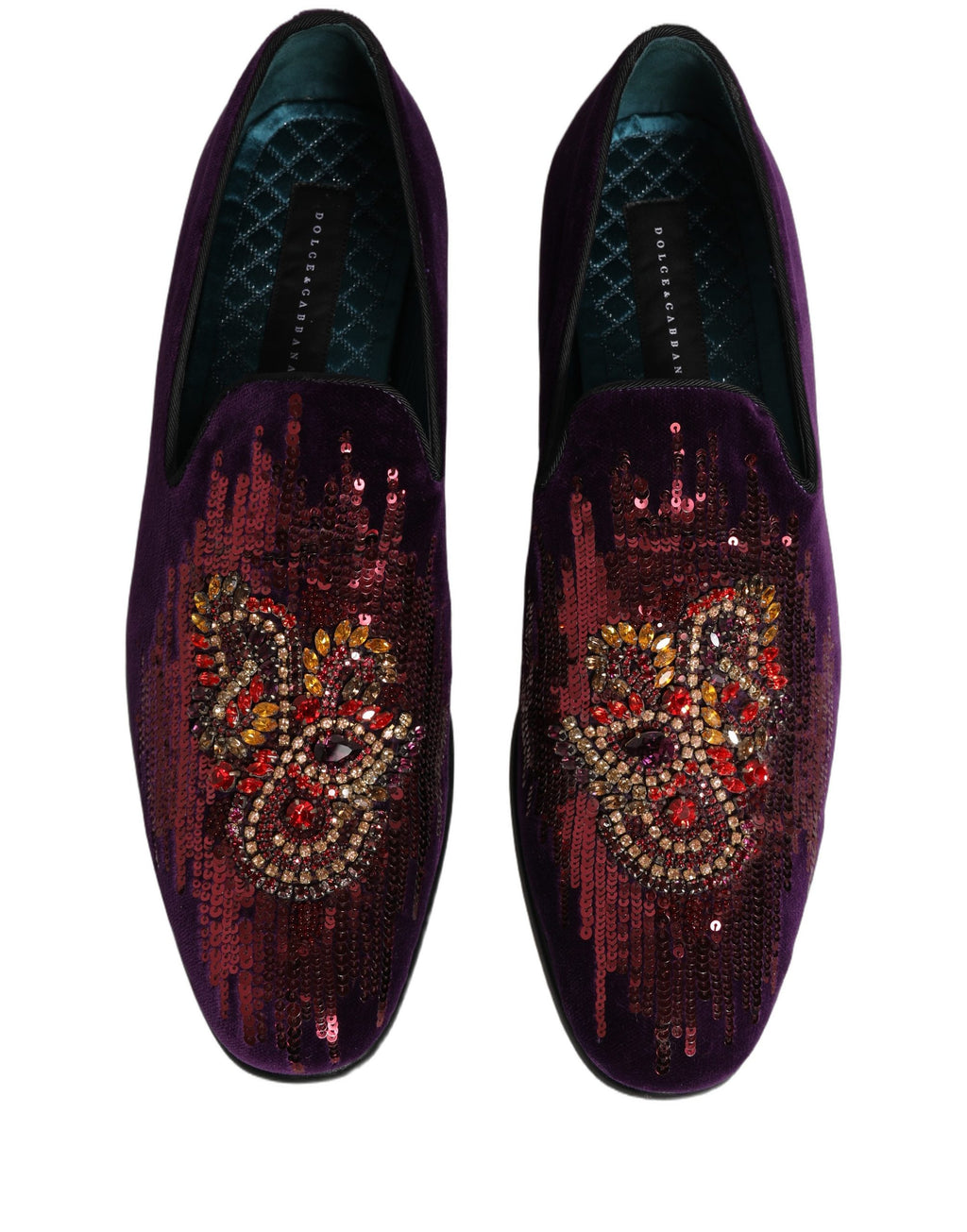 Violet Velvet Rhinestone Sequin Loafers Shoes