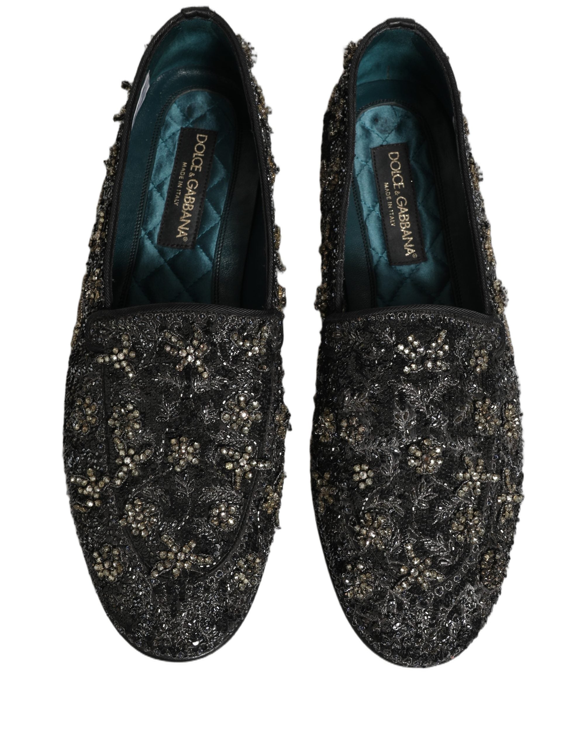 Black Rhinestone Embellished Loafers Shoes