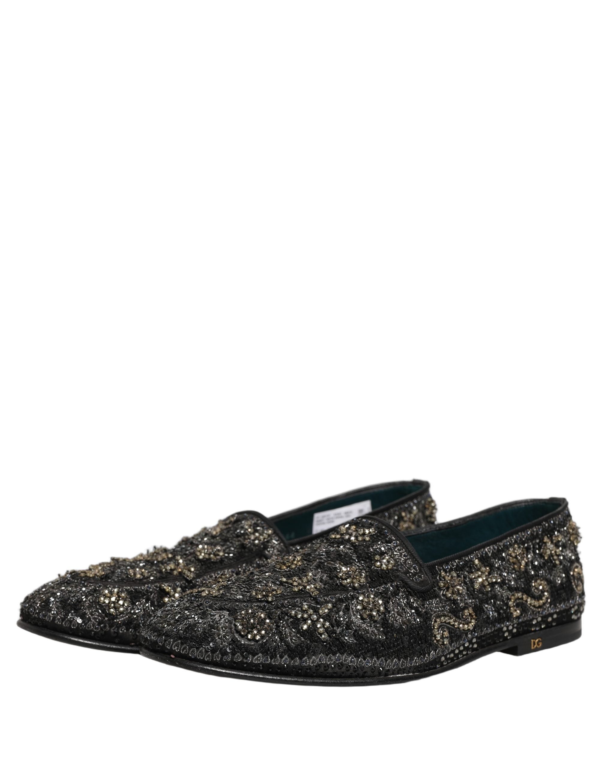 Black Rhinestone Embellished Loafers Shoes
