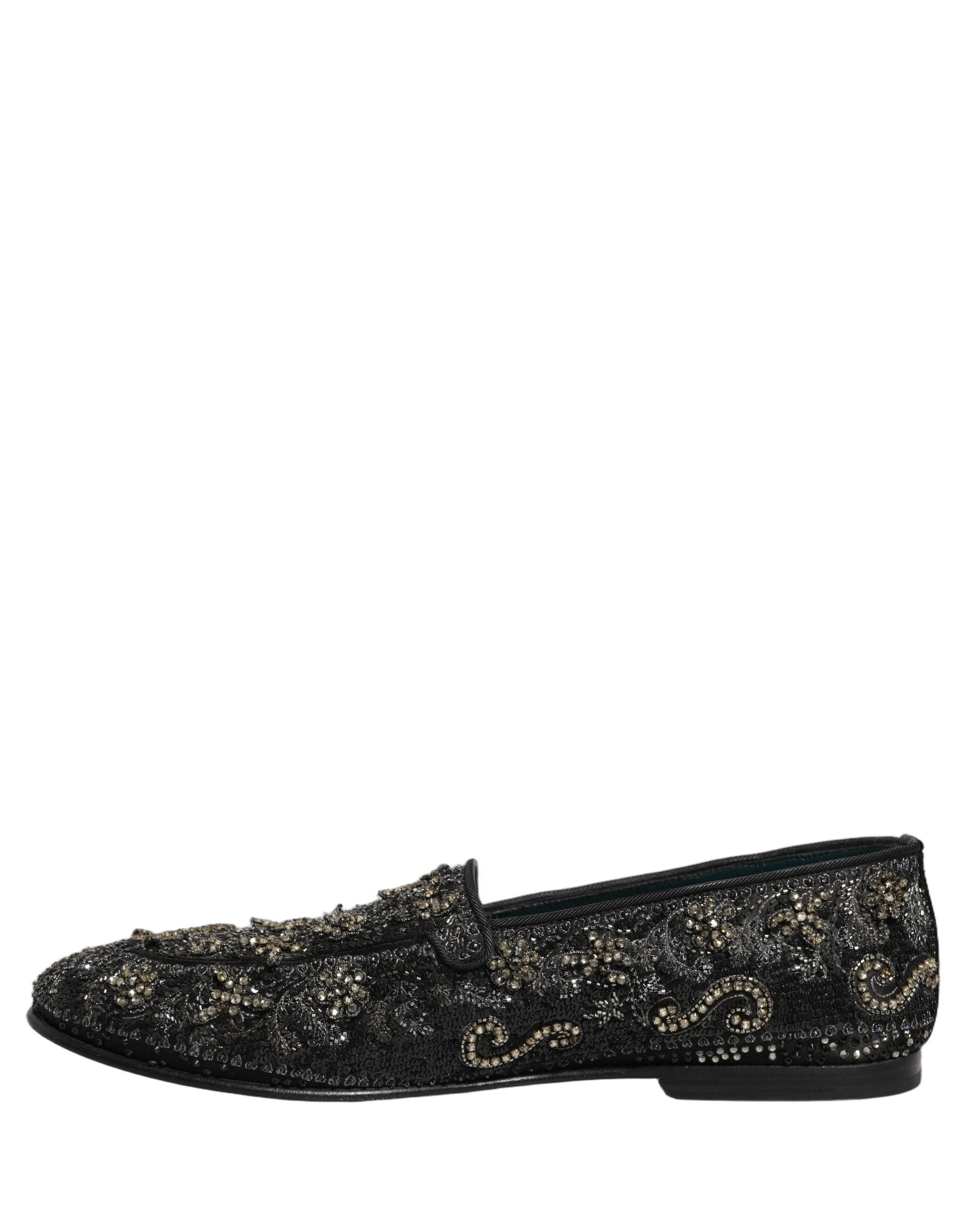 Black Rhinestone Embellished Loafers Shoes