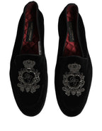 Black Velvet Crown Embroidery Loafers Shoes