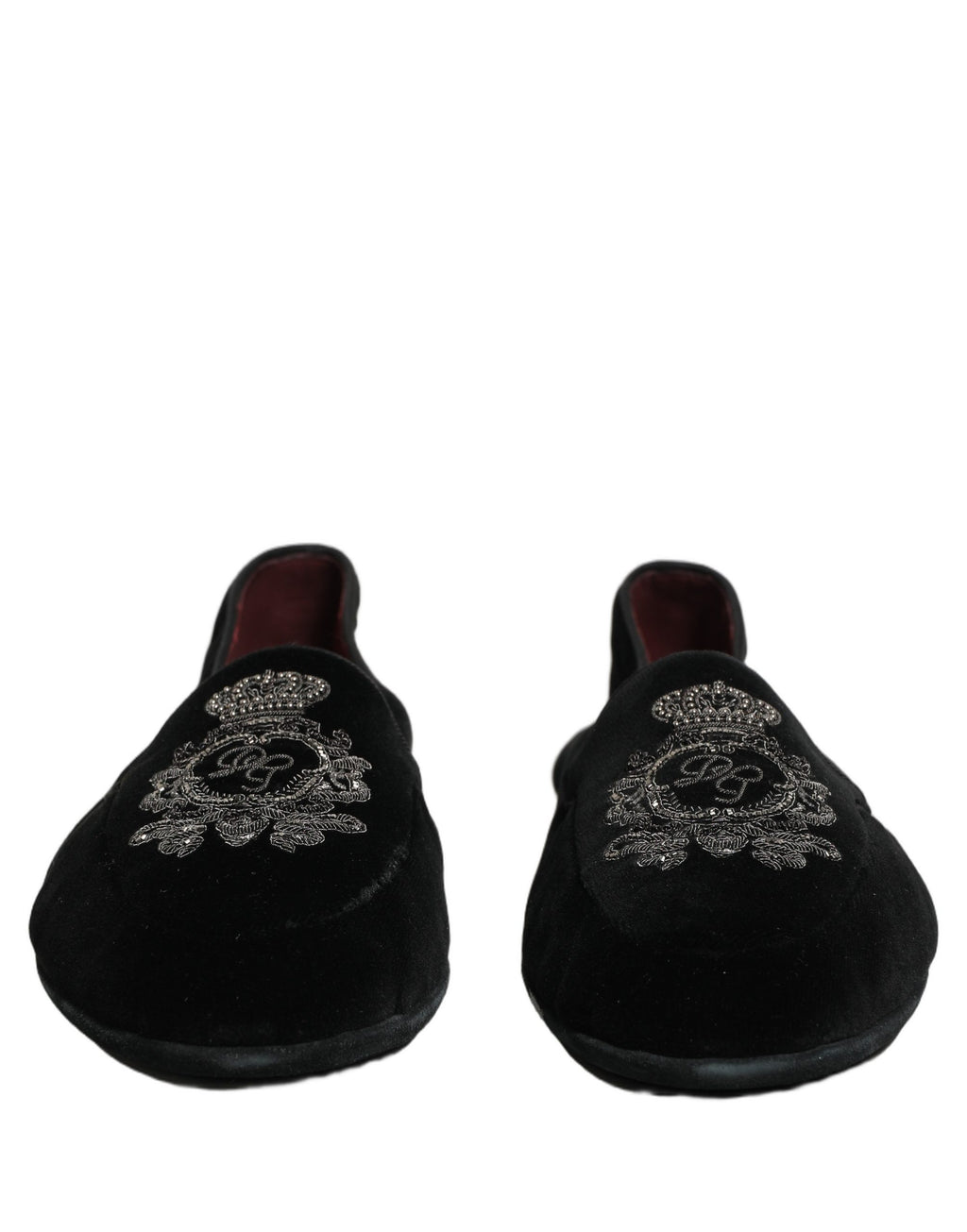 Black Velvet Crown Embroidery Loafers Shoes