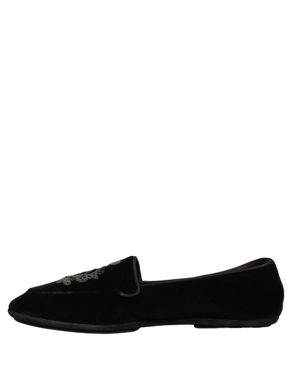 Black Velvet Crown Embroidery Loafers Shoes