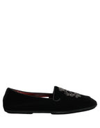 Black Velvet Crown Embroidery Loafers Shoes