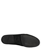 Black Velvet Crown Embroidery Loafers Shoes