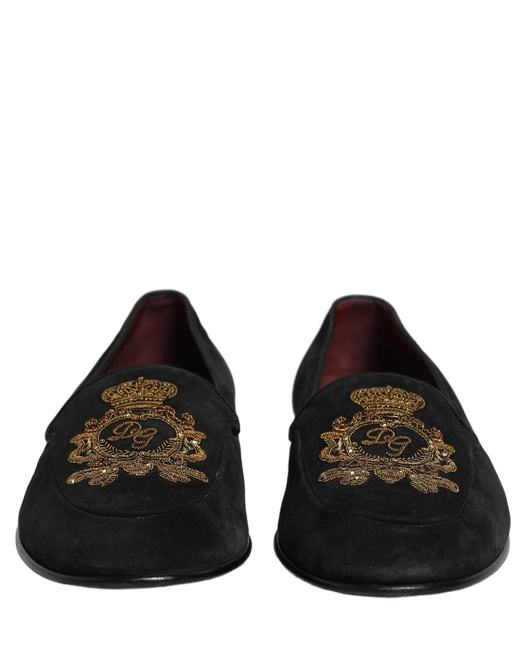 Black Velvet Crown Embroidery Loafers Shoes