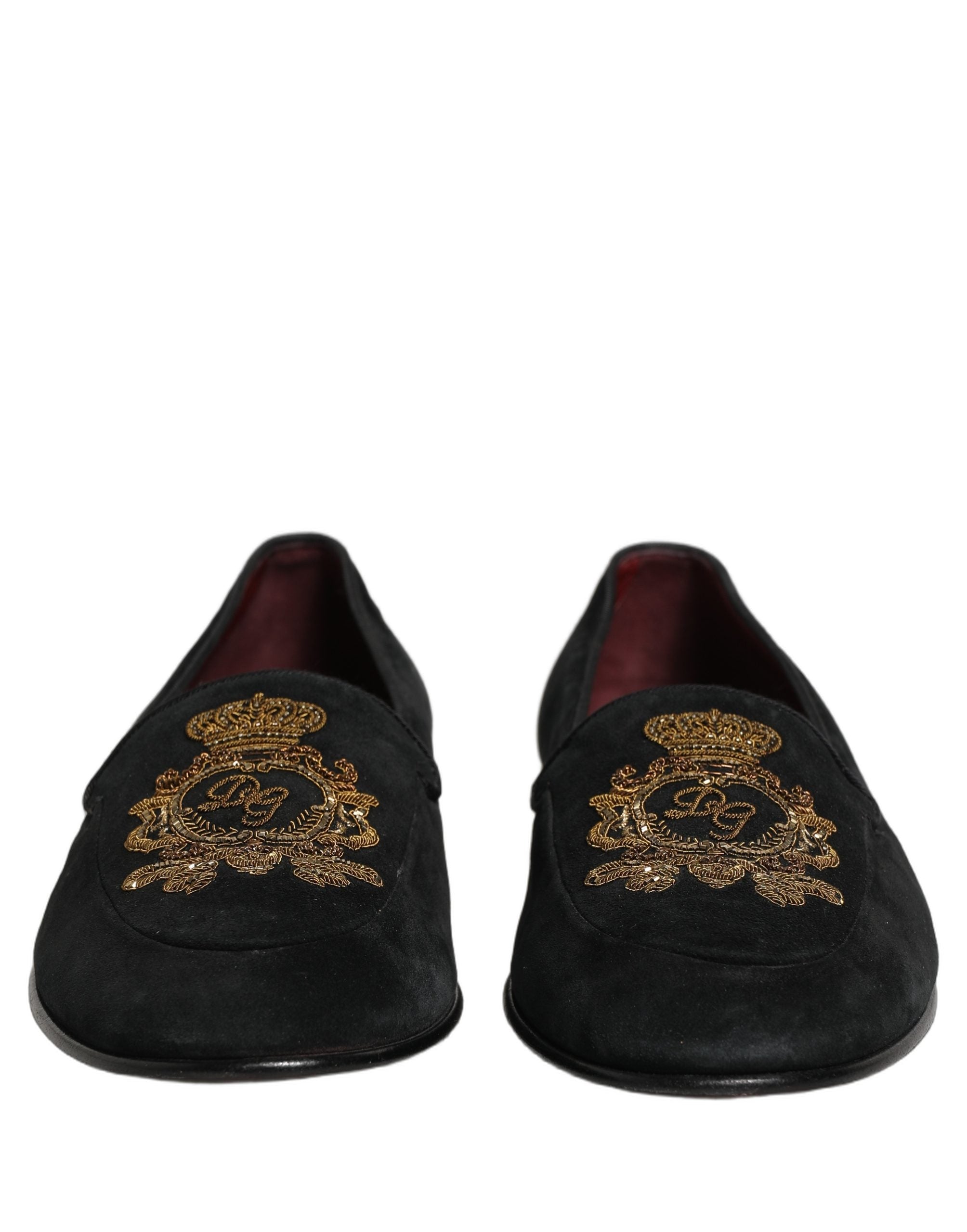 Black Velvet Crown Embroidery Loafers Shoes