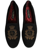 Black Velvet Crown Embroidery Loafers Shoes