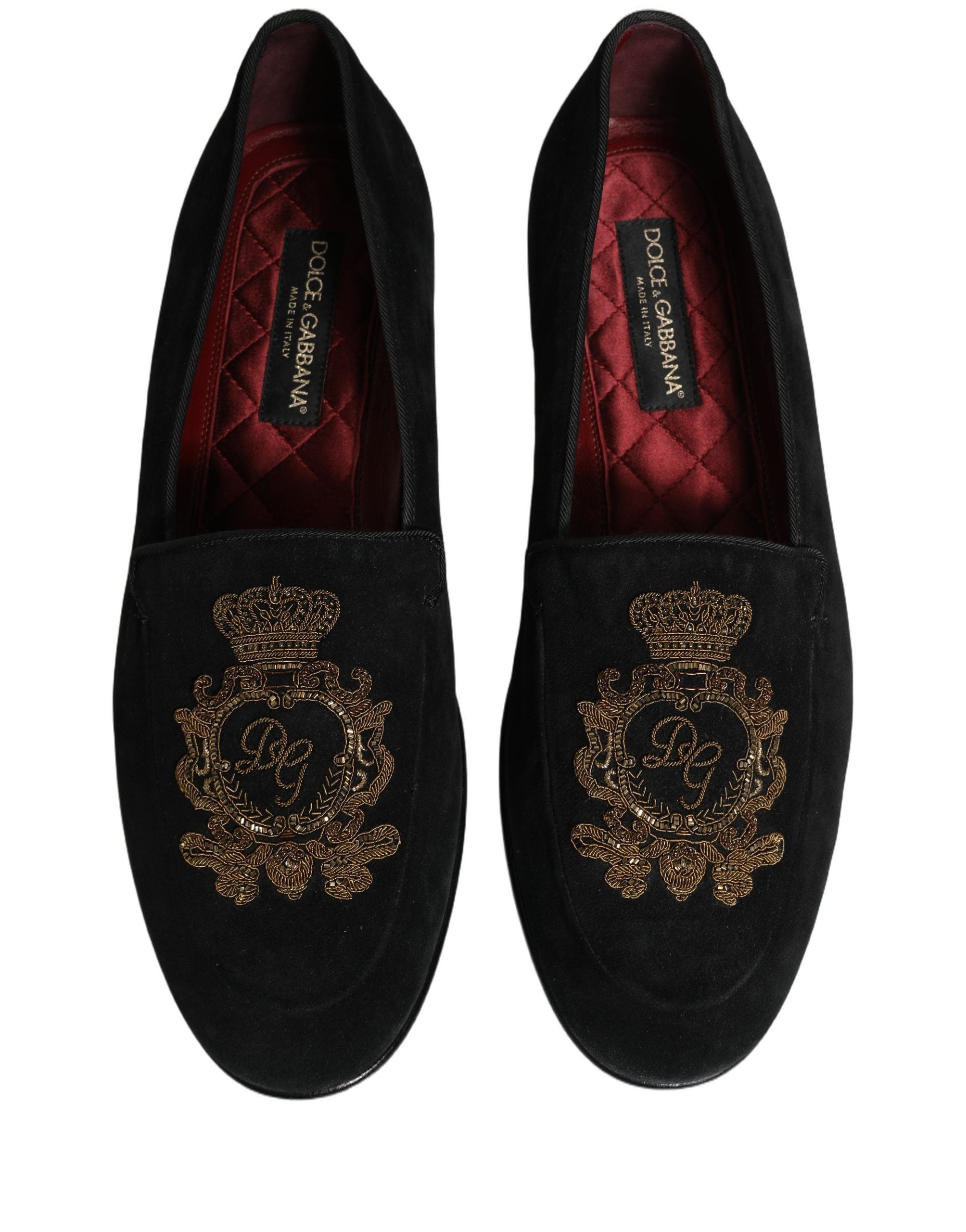 Black Velvet Crown Embroidery Loafers Shoes