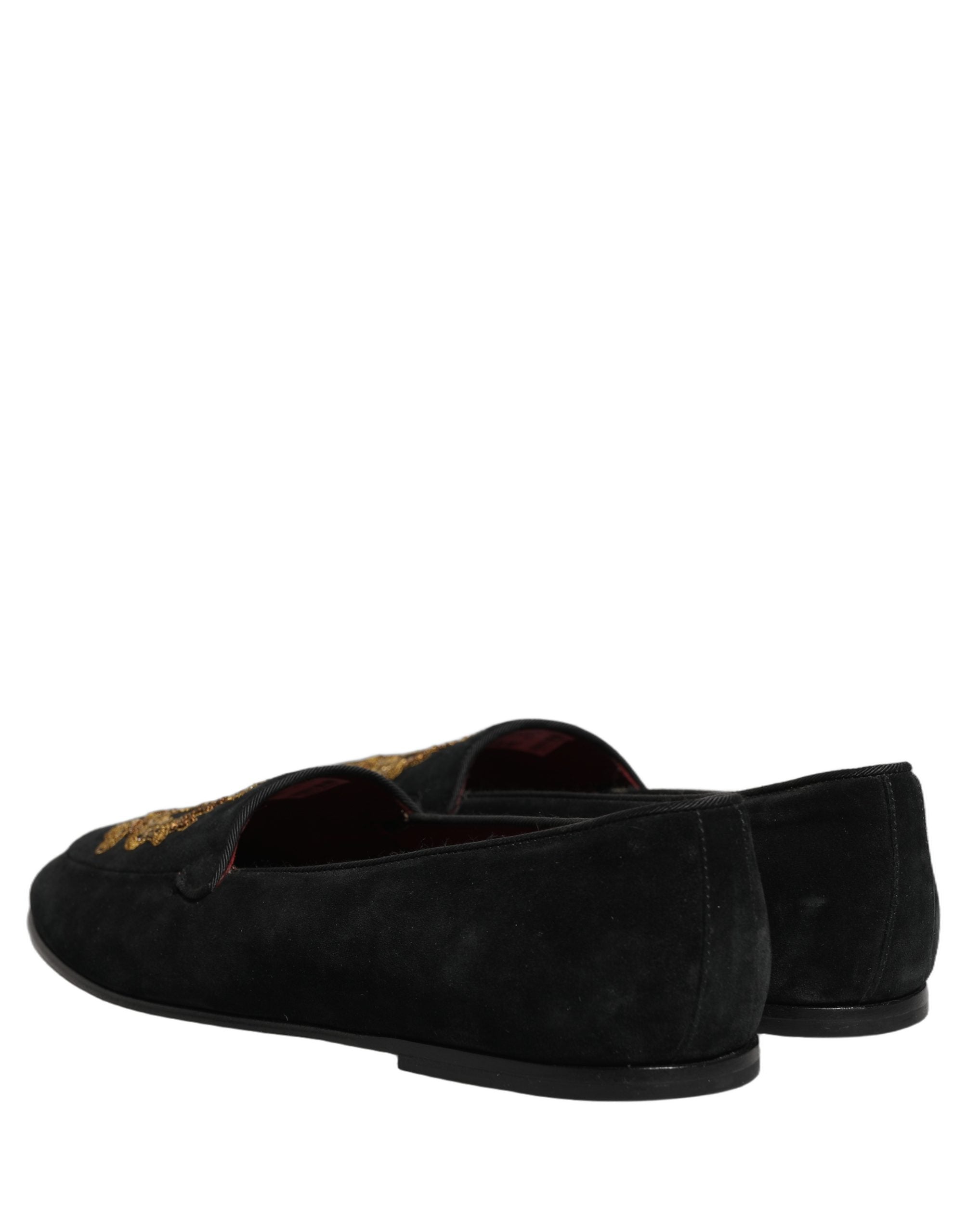 Black Velvet Crown Embroidery Loafers Shoes