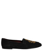 Black Velvet Crown Embroidery Loafers Shoes