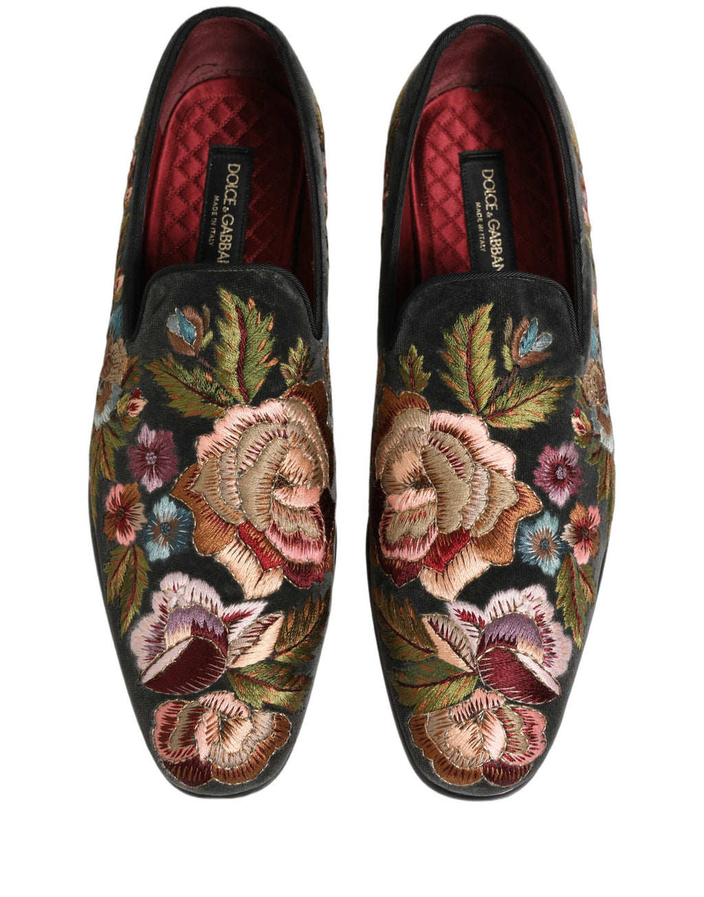 Black Velvet Floral Embroidery Loafers Shoes