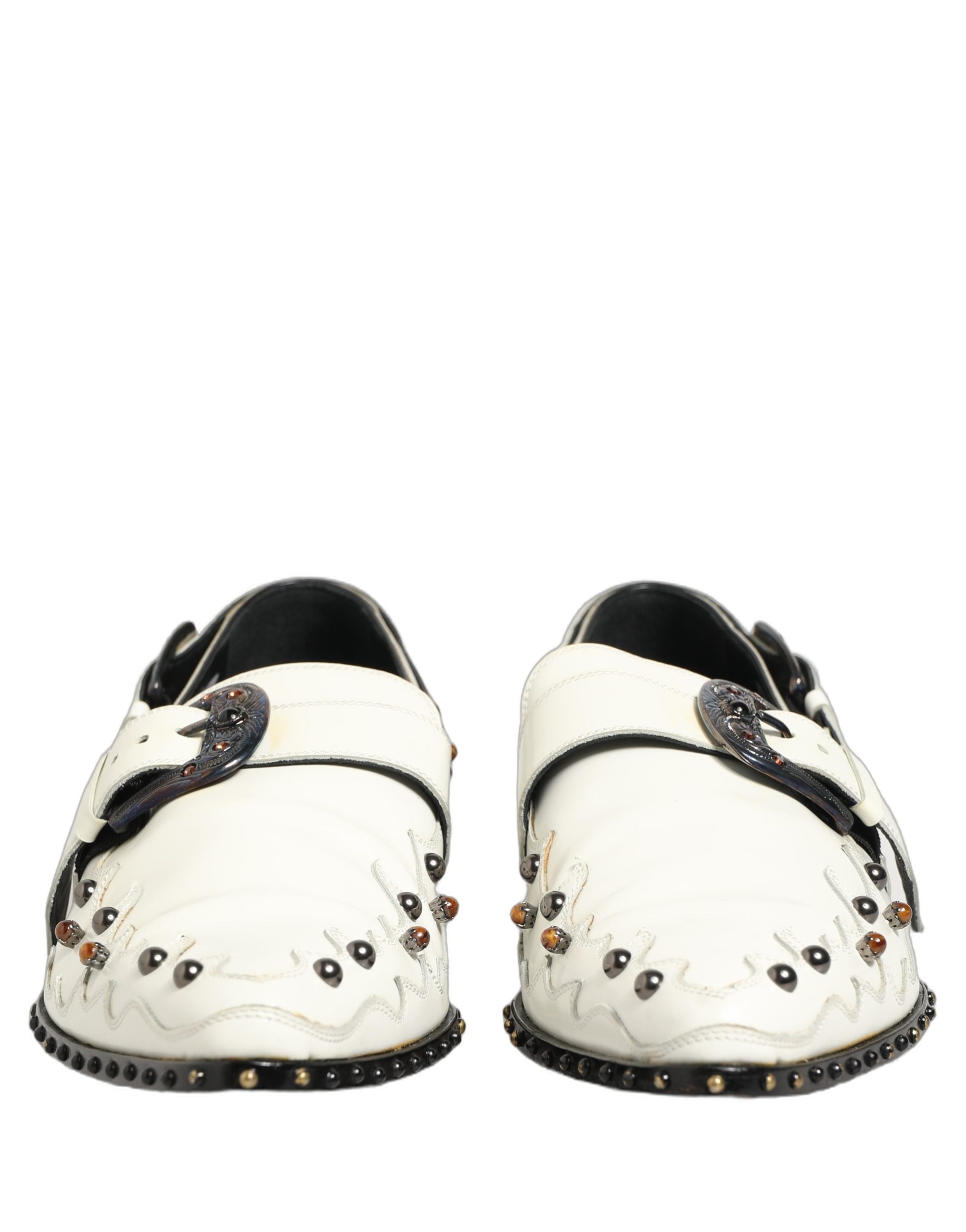 White Studded Formal Dress Monk Strap Shoes