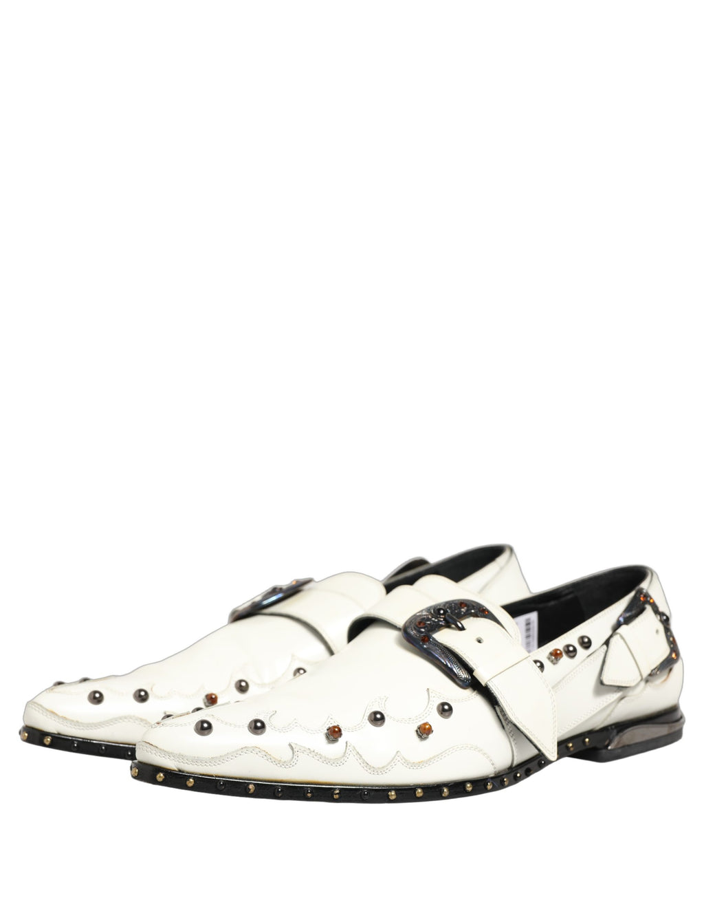 White Studded Formal Dress Monk Strap Shoes