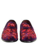 Violet Red Bead Embellished Loafers Shoes
