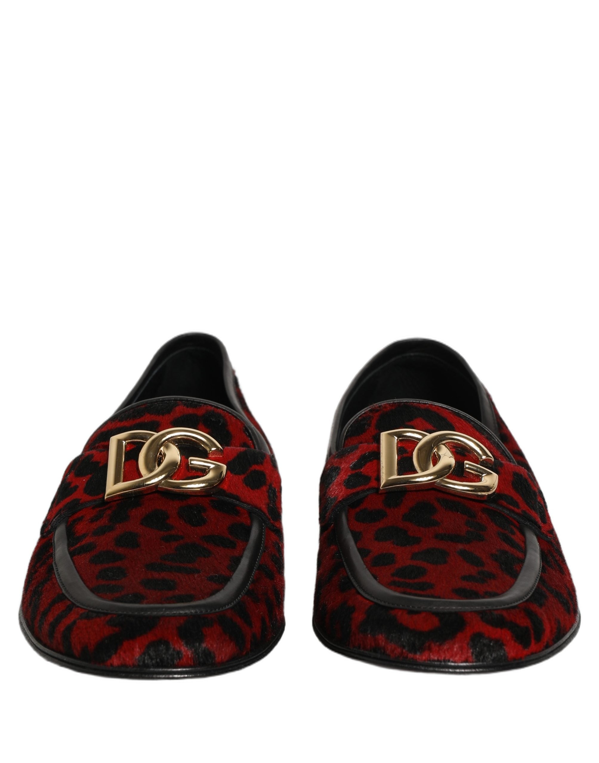 Red Leopard Print Pony Hair Dress Loafers Shoes