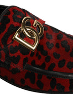 Red Leopard Print Pony Hair Dress Loafers Shoes