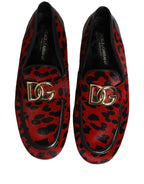 Red Leopard Print Pony Hair Dress Loafers Shoes